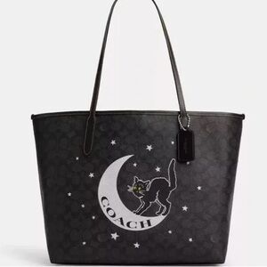 Coach Black Tote with Cat and Moon Design
